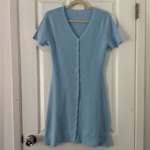 Light Blue V-Neck Button-Down Dress